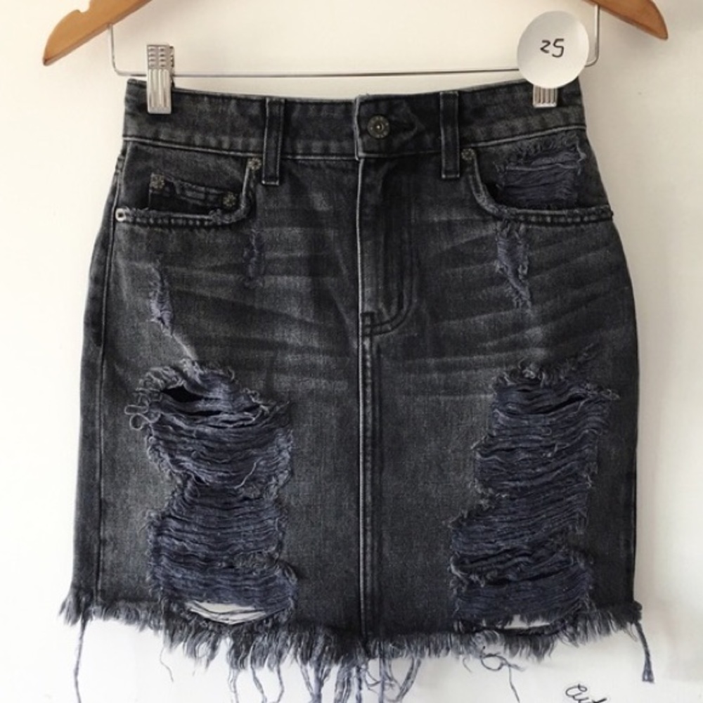 High waisted carmar denim distressed jean skirt